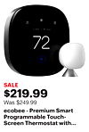 ecobee - Premium Smart Programmable Touch-Screen Thermostat with Siri, Alexa, Apple HomeKit and Google Assistant - Black