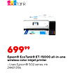 EPSON 69999 Epson® EcoTank® ET-15000 all-in-one wireless color inkjet printer Uses Epson® 502 series ink 24431356
