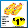 GIANT GIANT la GIANT GIANT Sunbeam Giant Sandwich Bread $ 1 99 24 Oz. Loaf PLUS 10% ADDED AT CHECKOUT