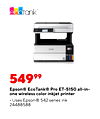 54999 Epson® EcoTank® Pro ET-5150 all-in- one wireless color inkjet printer Uses Epson® 542 series ink 24488588