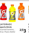 GATORADE
Sports Drink
Assorted Varieties,
28 oz. Plastic Bottle
G
S
A
8
2/$3