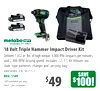 ENTER TO WIN
Raffle Pri
18 Volt Triple Hammer Impact Driver Kit
Delivers 1,832 in. lbs. of high torque, 4,000 IPM (impacts per minute),
and 2,900 RPM driving speed. Includes: (2) 1.5 Ah lithium-ion
slide-type batteries, charger and carrying bag.
#WH18DBDL