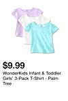 WonderKids Infant & Toddler Girls' 3-Pack T-Shirt - Palm Tree