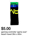 gaming controller 'game over' beach towel 30in x 60in
