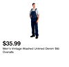 Men's Vintage Washed Unlined Denim Bib Overalls