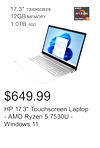 HP 17.3" Touchscreen Laptop - AMD Ryzen 5 7530U - Windows 11