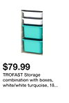 TROFAST Storage combination with boxes, white/white turquoise, 18 1/8x11 3/4x37 "