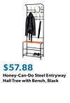 Honey-Can-Do Steel Entryway Hall Tree with Bench, Black