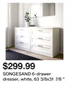 SONGESAND 6-drawer dresser, white, 63 3/8x31 7/8 "