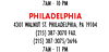 7AM - 10 PM PHILADELPHIA 4301 WALNUT ST. PHILADELPHIA, PA 19104 (215) 387-3070 FAX: (215) 387-3075/3696 7AM - 11 PM