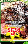 cks Days BONELESS CHUCK STEAK "CHOICE" Diesmillo de Res sin Hueso $598 lb. E