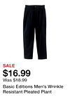 Basic Editions Men's Wrinkle Resistant Pleated Plant