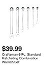 Craftsman 6 Pc. Standard Ratcheting Combination Wrench Set