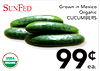 SUNFED Grown in Mexico Organic CUCUMBERS USDA ORGANIC ea.