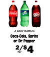 - - Coca-Cola Sprite 2 Liter Bottles Coca-Cola, Sprite or Dr Pepper 2/$4 for