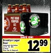 AL BROOKLYN BROOKLYN POST ROAD PUMPKIN B ALE LAGER SEASONAL - - - I - - - - - - - - - - SAVE ON! Brooklyn Lager Beer Selected Varieties 12 FI. Oz. Btl. 6 Pack Plus Tax & Deposit. 1299