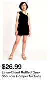 Linen-Blend Ruffled One-Shoulder Romper for Girls