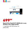 69999 Epson® EcoTank® ET-15000 all-in-one wireless color inkjet printer Uses Epson® 502 series ink 24431356