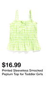 Printed Sleeveless Smocked Peplum Top for Toddler Girls