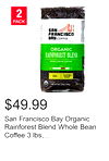 San Francisco Bay Organic Rainforest Blend Whole Bean Coffee 3 lbs, 2-pack