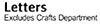 Letters Excludes Crafts Department