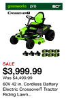 60V 42 in. Cordless Battery Electric CrossoverT Tractor Riding Lawn Mower, (6) 8 Ah Battery & Chargers, Mower CRT426