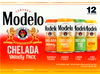 12 Pk Modelo Chelada 12 oz cans or 15 Pk Budweiser, Miller or Coors 16 oz alum btls or cans / cervezas regulares o con sabor a frutas