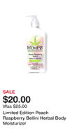 Limited Edition Peach Raspberry Bellini Herbal Body Moisturizer