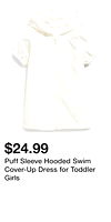 Puff Sleeve Hooded Swim Cover-Up Dress for Toddler Girls