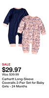 Carhartt Long-Sleeve Coveralls 2-Pair Set for Baby Girls - 24 Months