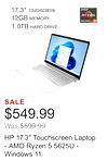 HP 17.3" Touchscreen Laptop - AMD Ryzen 5 5625U - Windows 11