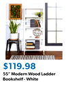 55" Modern Wood Ladder Bookshelf - White