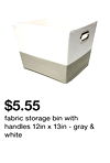 fabric storage bin with handles 12in x 13in - gray & white