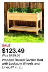 Wooden Raised Garden Bed with Lockable Wheels and Liner, 47 in. x 23 in. x 33 in., PG0102-02