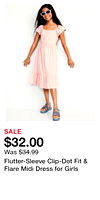 Flutter-Sleeve Clip-Dot Fit & Flare Midi Dress for Girls