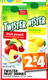 TWISTER TWISTER TWISTER N!STER lemonade fruit punch flavored dork with other natural favors 59 FL OZ (1.8 QT) 1.75L FOR TWISTER FRUIT DRINKS Assorted Varieties, 59 Oz. Carton