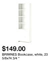 BRIMNES Bookcase, white, 23 5/8x74 3/4 "