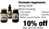 Perelandra Supplements Allergy Relief Herbs Including: Chlorophyll Inflacalm Eyebright Feverfew OSHA - - N YTLE - Nettles Liquid+Powder Osha - - - - - - - - 10% off Reg. $10.55-20.63