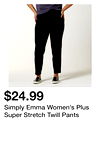 Simply Emma Women's Plus Super Stretch Twill Pants