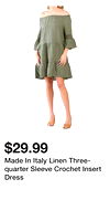Made In Italy Linen Three-quarter Sleeve Crochet Insert Dress