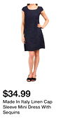 Made In Italy Linen Cap Sleeve Mini Dress With Sequins