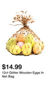 12ct Glitter Wooden Eggs In Net Bag
