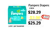 Pampers Diapers Pampers 1 BOX $28.29 Pampers DIGITAL baby-dry -$3.00 COUPON days & nights $25.29 Limit 1 per household