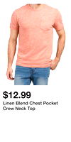 Linen Blend Chest Pocket Crew Neck Top