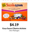 $4.19
Goya Sazon Cilantro Achiote
36ct Packages