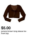 juniors brown long sleeve tie-front top