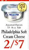 SAVE $198 on 2 75-8oz. Tub Philadelphia Soft Cream Cheese 2/$7