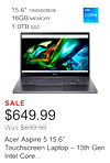 Acer Aspire 5 15.6" Touchscreen Laptop – 13th Gen Intel Core i5-1335U – 1080P – Windows 11