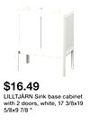 LILLTJÄRN Sink base cabinet with 2 doors, white, 17 3/8x19 5/8x9 7/8 "