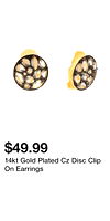 14kt Gold Plated Cz Disc Clip On Earrings